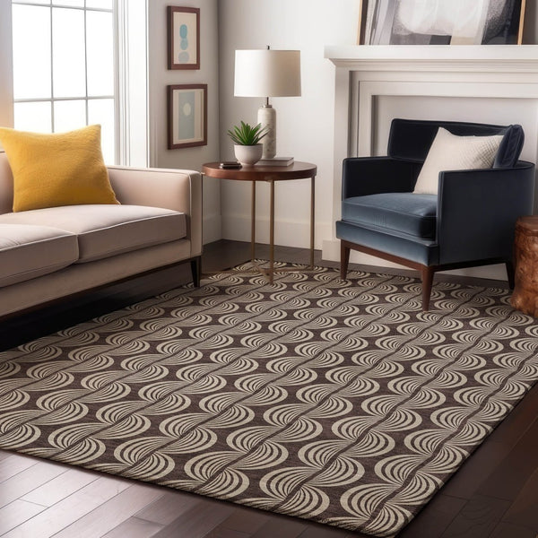 HomeRoots 5' X 8' Chocolate and Ivory Ogee Area Rug - Durable, Washable, UV-Protected for Stylish Homes 682705