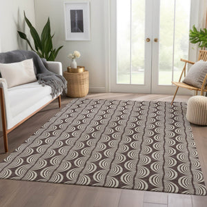 HomeRoots 5' X 8' Chocolate and Ivory Ogee Area Rug - Durable, Washable, UV-Protected for Stylish Homes 682705