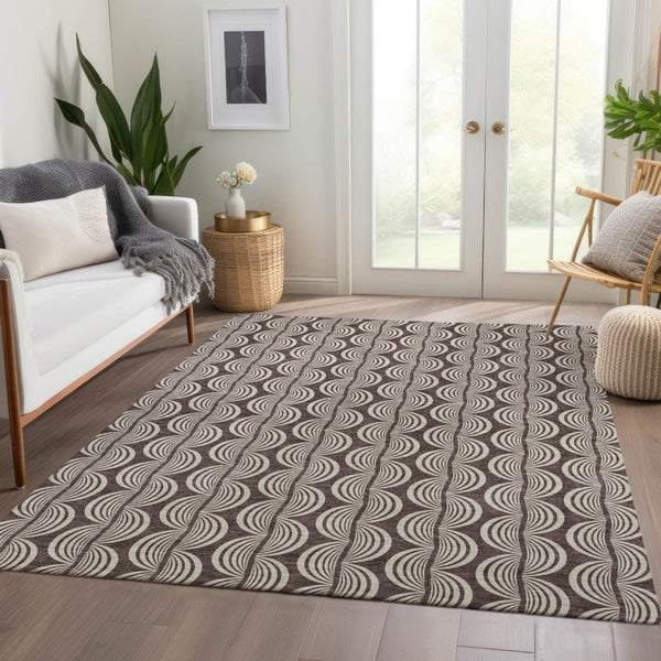 HomeRoots 5' X 8' Chocolate and Ivory Ogee Area Rug - Durable, Washable, UV-Protected for Stylish Homes 682705