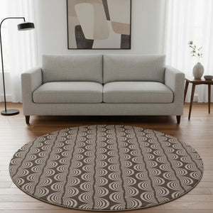 HomeRoots 8' Chocolate and Ivory Ogee Round Rug – Washable, UV-Protected, Durable, Stylish Home Essential 682706