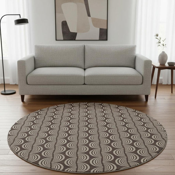 HomeRoots 8' Chocolate and Ivory Ogee Round Rug – Washable, UV-Protected, Durable, Stylish Home Essential 682706