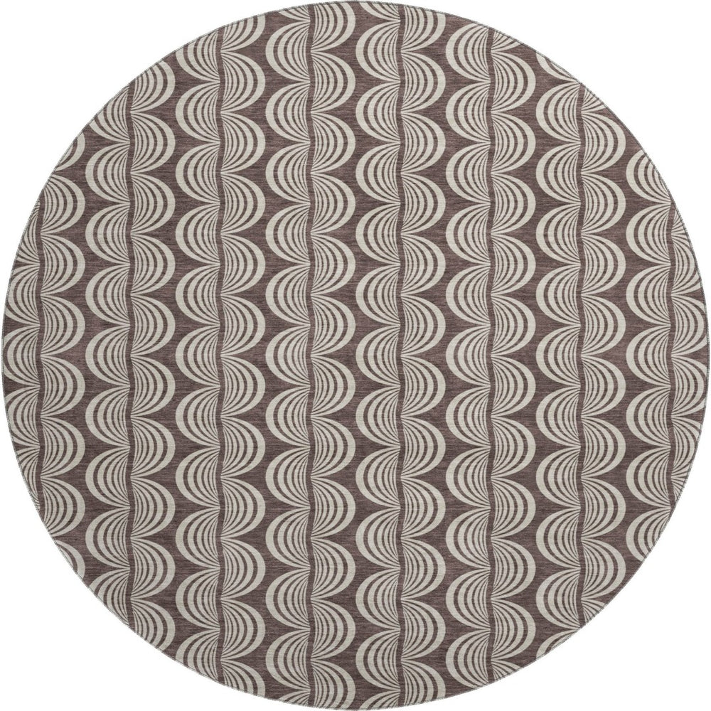 HomeRoots 8' Chocolate and Ivory Ogee Round Rug – Washable, UV-Protected, Durable, Stylish Home Essential 682706