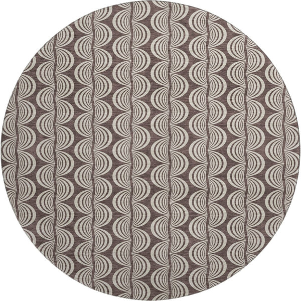 HomeRoots 8' Chocolate and Ivory Ogee Round Rug – Washable, UV-Protected, Durable, Stylish Home Essential 682706