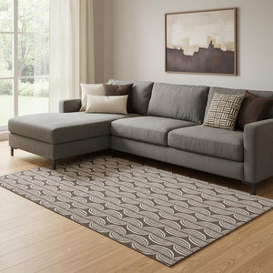 HomeRoots 8' X 10' Elegant Chocolate & Ivory Ogee Area Rug with Stain Resistance & UV Protection for Homes 682707