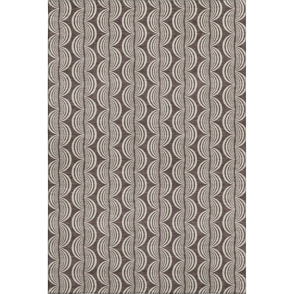 HomeRoots 9' X 12' Chocolate & Ivory Ogee Washable Area Rug - Durable, UV-Protected, Stain-Resistant Luxury! 682708