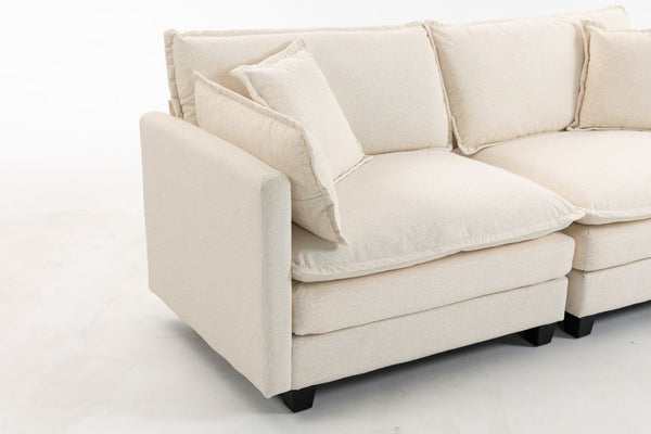 English Elm Modern Chenille Sectional Sofa with Chaise Lounge Solid Wood Frame Living Room Seating Antique White W2530P463105