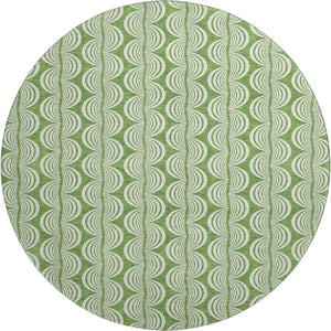 HomeRoots 8' Green and Ivory Ogee Round Area Rug - Washable, UV-Protected, Stain-Resistant, Durable Design 682712