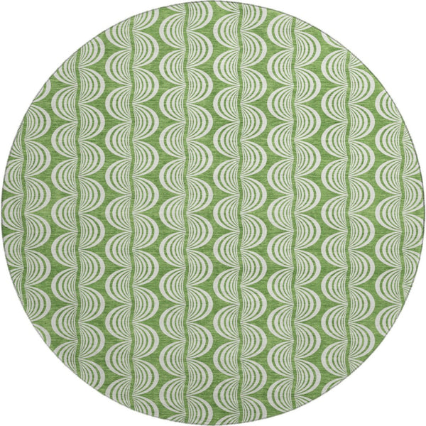 HomeRoots 8' Green and Ivory Ogee Round Area Rug - Washable, UV-Protected, Stain-Resistant, Durable Design 682712