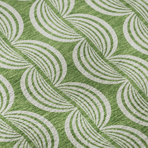 HomeRoots 8' Green and Ivory Ogee Round Area Rug - Washable, UV-Protected, Stain-Resistant, Durable Design 682712