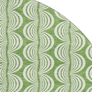 HomeRoots 8' Green and Ivory Ogee Round Area Rug - Washable, UV-Protected, Stain-Resistant, Durable Design 682712