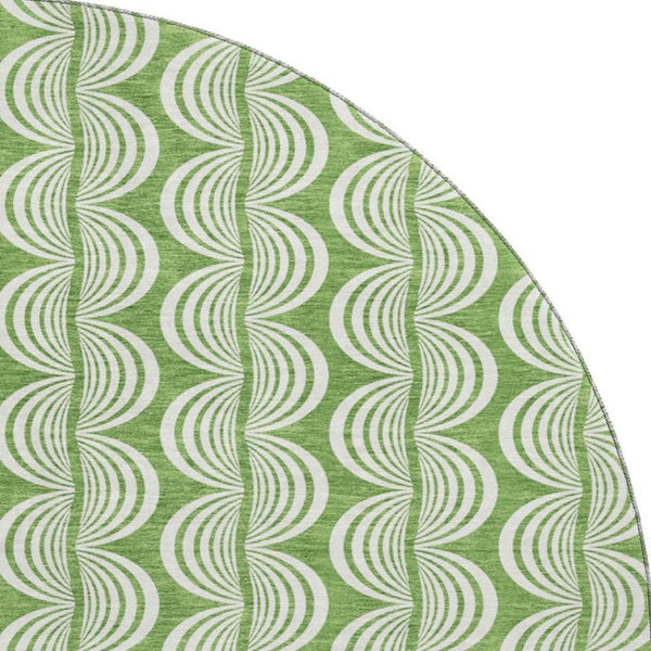HomeRoots 8' Green and Ivory Ogee Round Area Rug - Washable, UV-Protected, Stain-Resistant, Durable Design 682712