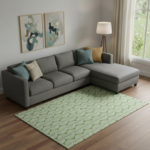 HomeRoots 9' X 12' Green And Ivory Ogee Area Rug – Washable, UV-Protected, Soft, Stain-Resistant Comfort for All Spaces 682714