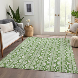 HomeRoots 10' X 14' Green And Ivory Ogee Area Rug - Washable, UV Protected, Stylish Design for Busy Homes 682715