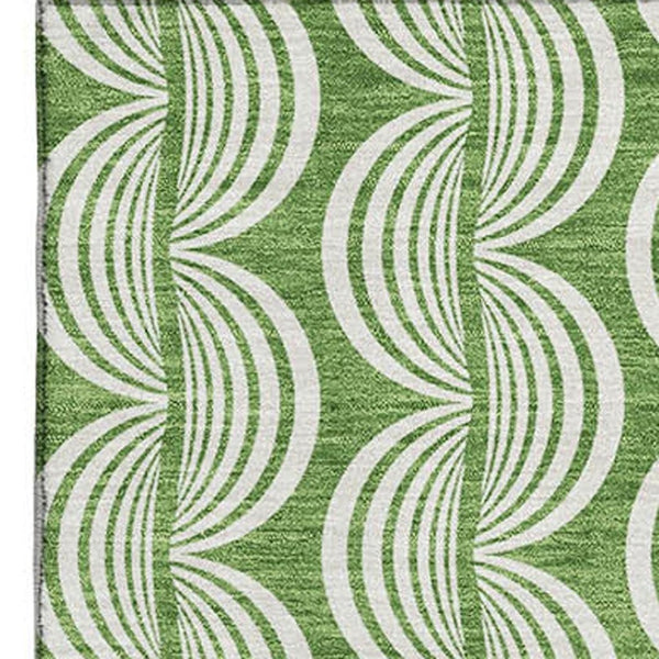 HomeRoots 10' X 14' Green And Ivory Ogee Area Rug - Washable, UV Protected, Stylish Design for Busy Homes 682715