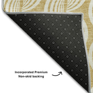 HomeRoots 5' X 8' Gold and Ivory Ogee Area Rug – Washable, UV Protected, Kid & Pet Friendly for Everyday Elegance 682717