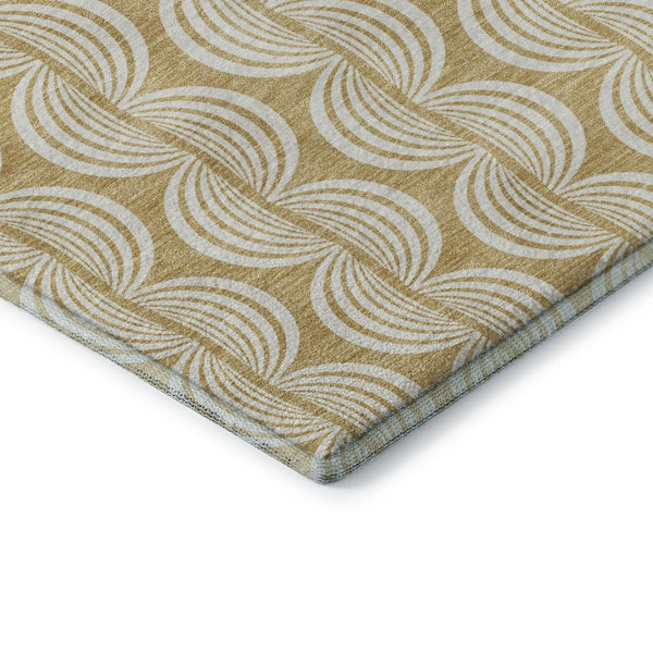 HomeRoots 5' X 8' Gold and Ivory Ogee Area Rug – Washable, UV Protected, Kid & Pet Friendly for Everyday Elegance 682717