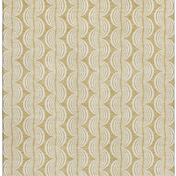 HomeRoots 5' X 8' Gold and Ivory Ogee Area Rug – Washable, UV Protected, Kid & Pet Friendly for Everyday Elegance 682717