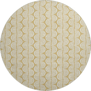 HomeRoots 8' Gold And Ivory Ogee Round Rug - Washable, UV Protected, Durable, Stylish for High-Traffic Areas 682718