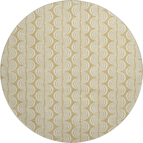 HomeRoots 8' Gold And Ivory Ogee Round Rug - Washable, UV Protected, Durable, Stylish for High-Traffic Areas 682718