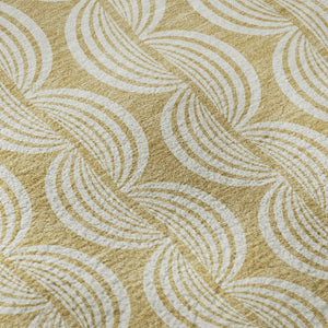 HomeRoots 8' Gold And Ivory Ogee Round Rug - Washable, UV Protected, Durable, Stylish for High-Traffic Areas 682718