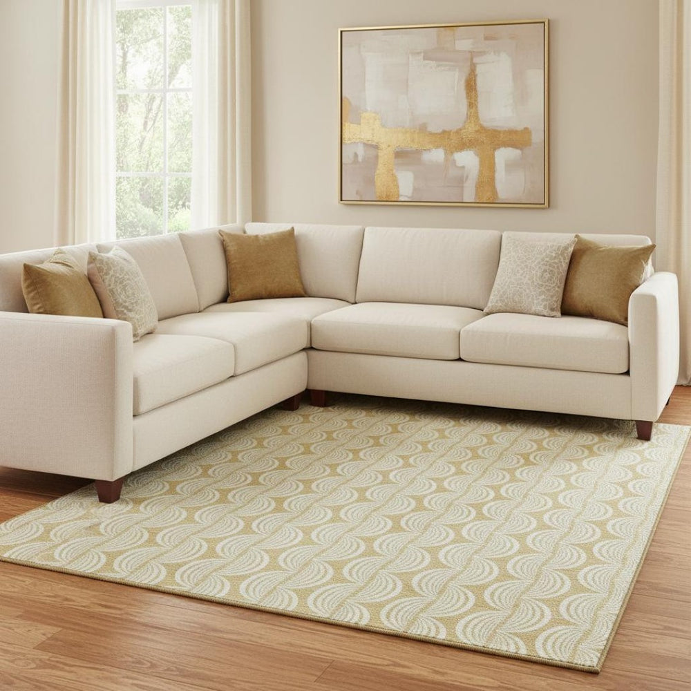 HomeRoots 8' X 10' Gold And Ivory Ogee Area Rug – Washable, UV Protected, Stain Resistant for Busy Homes 682719