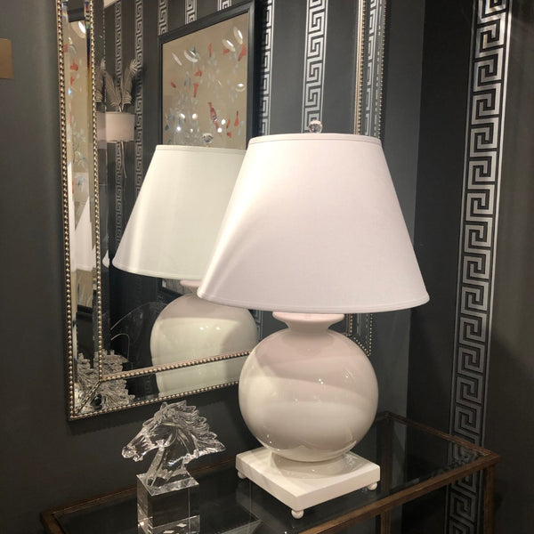 Chelsea House Opus Italian Ceramic Lamp — 31" Glossy White Spherical Table Lamp, Minimalist Artisanal Accent For Living Rooms 68272