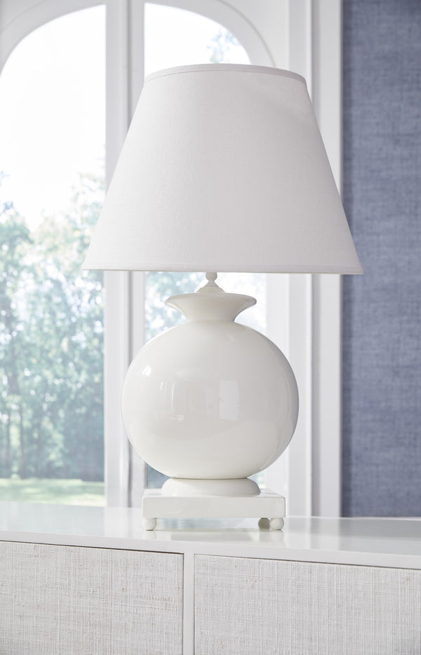 Chelsea House Opus Italian Ceramic Lamp — 31" Glossy White Spherical Table Lamp, Minimalist Artisanal Accent For Living Rooms 68272
