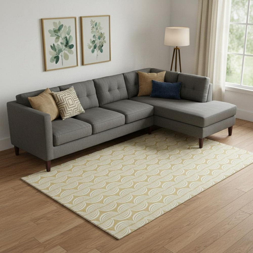 HomeRoots 9' X 12' Gold and Ivory Ogee Area Rug - Washable, UV Protected, Stain Resistant for Busy Homes 682720