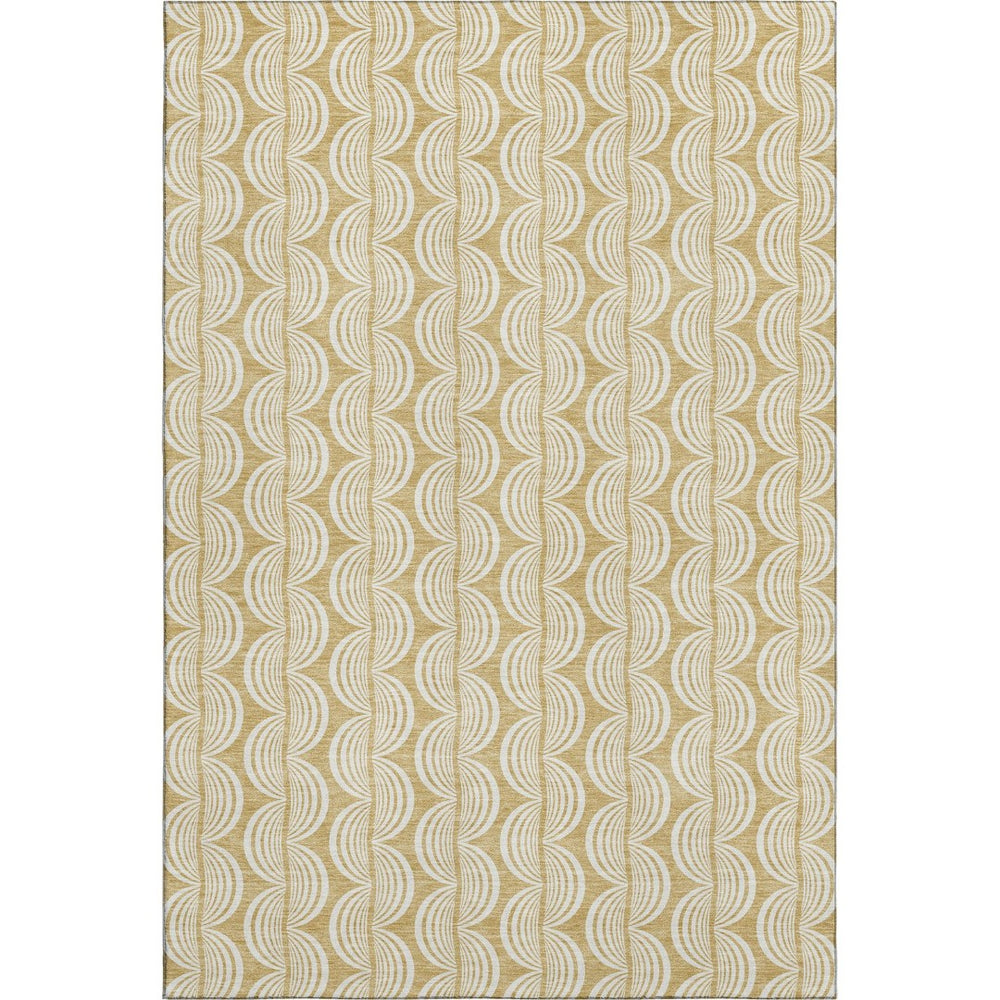 HomeRoots 9' X 12' Gold and Ivory Ogee Area Rug - Washable, UV Protected, Stain Resistant for Busy Homes 682720