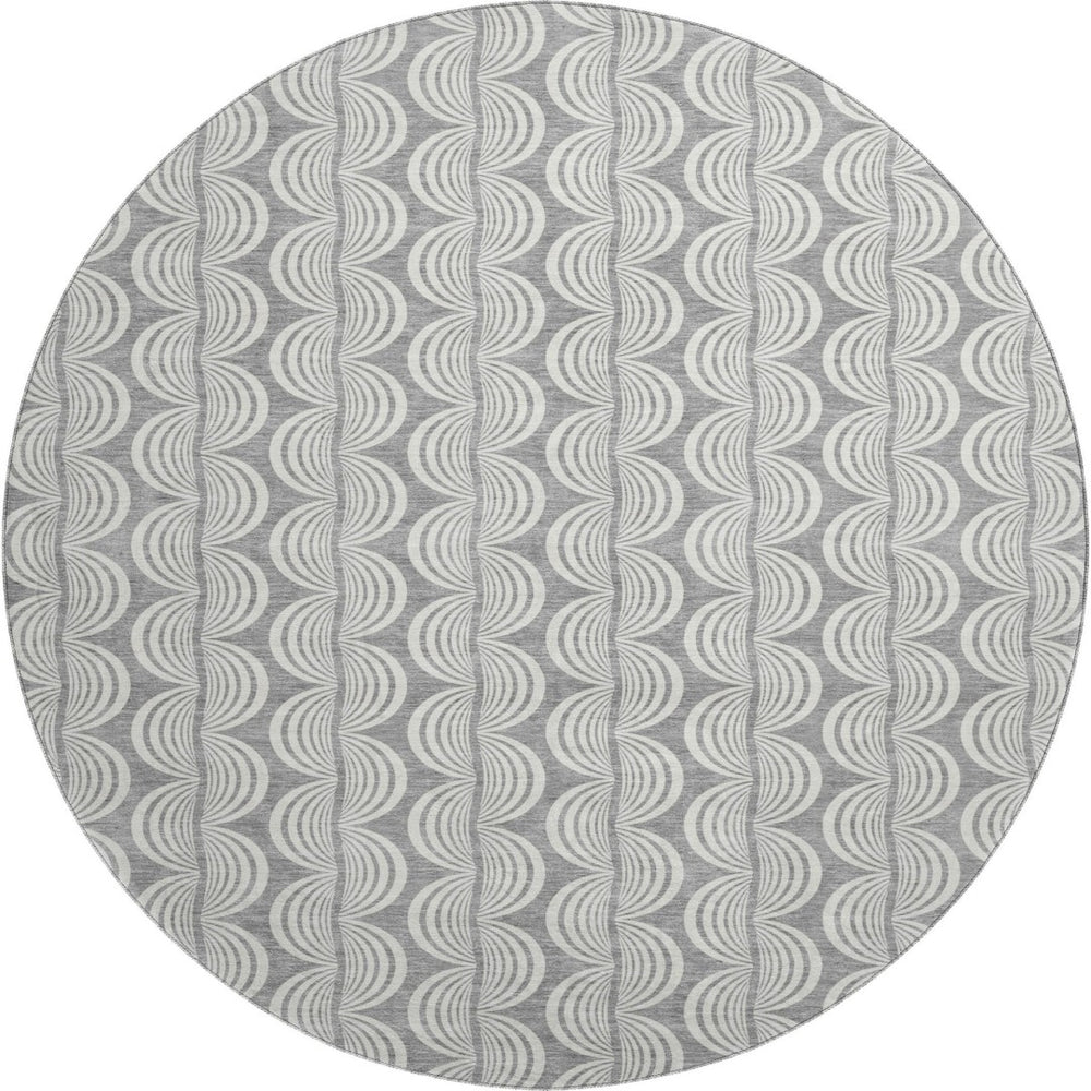 HomeRoots 8' Gray and Ivory Ogee Washable Round Rug - Durable, Stylish, UV Protected for High-Traffic Spaces 682724