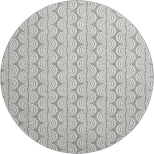 HomeRoots 8' Gray and Ivory Ogee Washable Round Rug - Durable, Stylish, UV Protected for High-Traffic Spaces 682724
