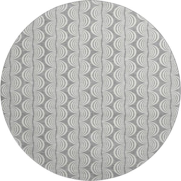HomeRoots 8' Gray and Ivory Ogee Washable Round Rug - Durable, Stylish, UV Protected for High-Traffic Spaces 682724