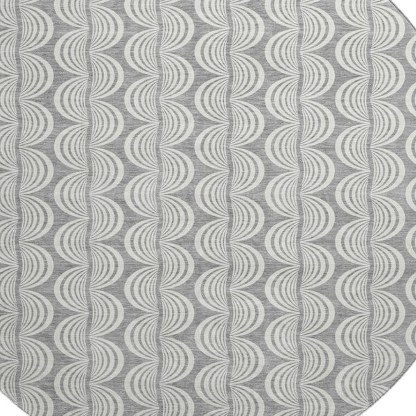 HomeRoots 8' Gray and Ivory Ogee Washable Round Rug - Durable, Stylish, UV Protected for High-Traffic Spaces 682724