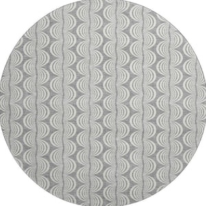 HomeRoots 8' Gray and Ivory Ogee Washable Round Rug - Durable, Stylish, UV Protected for High-Traffic Spaces 682724