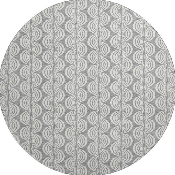 HomeRoots 8' Gray and Ivory Ogee Washable Round Rug - Durable, Stylish, UV Protected for High-Traffic Spaces 682724