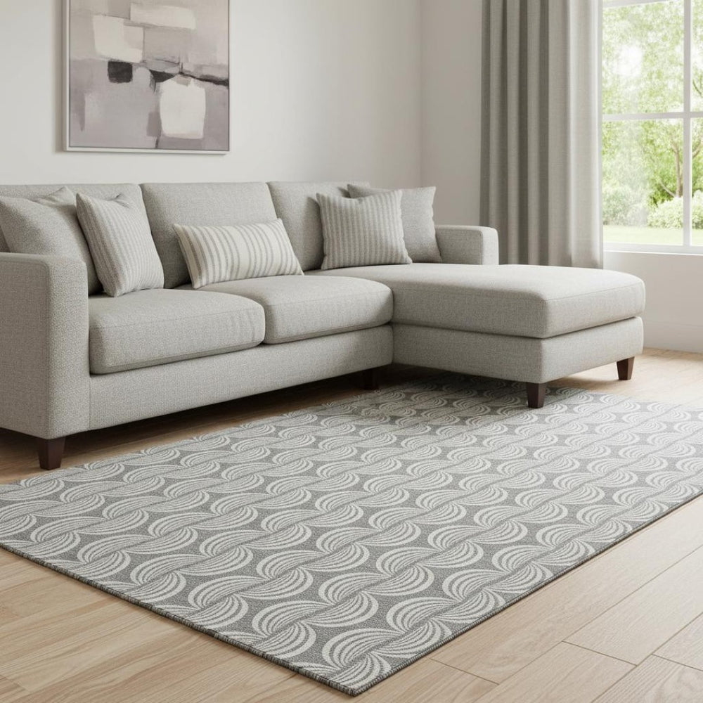 HomeRoots 8' X 10' Gray and Ivory Ogee Area Rug - Durable, Stain Resistant, UV Protected for Everyday Living 682725