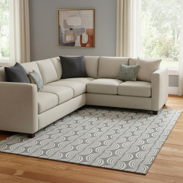HomeRoots 10' Gray and Ivory Ogee Area Rug - Washable, UV Protected, Stylish Comfort for Busy Households 682727