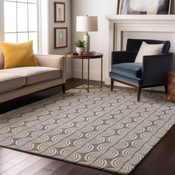 HomeRoots 10' Gray and Ivory Ogee Area Rug - Washable, UV Protected, Stylish Comfort for Busy Households 682727