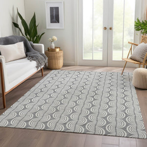HomeRoots 10' Gray and Ivory Ogee Area Rug - Washable, UV Protected, Stylish Comfort for Busy Households 682727