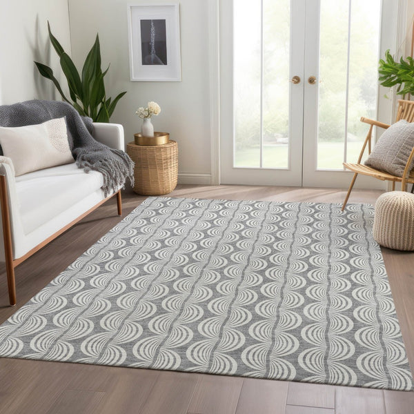 HomeRoots 10' Gray and Ivory Ogee Area Rug - Washable, UV Protected, Stylish Comfort for Busy Households 682727