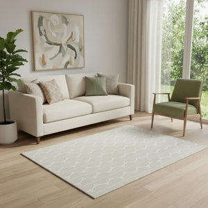 HomeRoots 5' X 8' Ivory and Beige Ogee Area Rug – Washable, UV Protected, and Perfect for Busy Homes! 682729