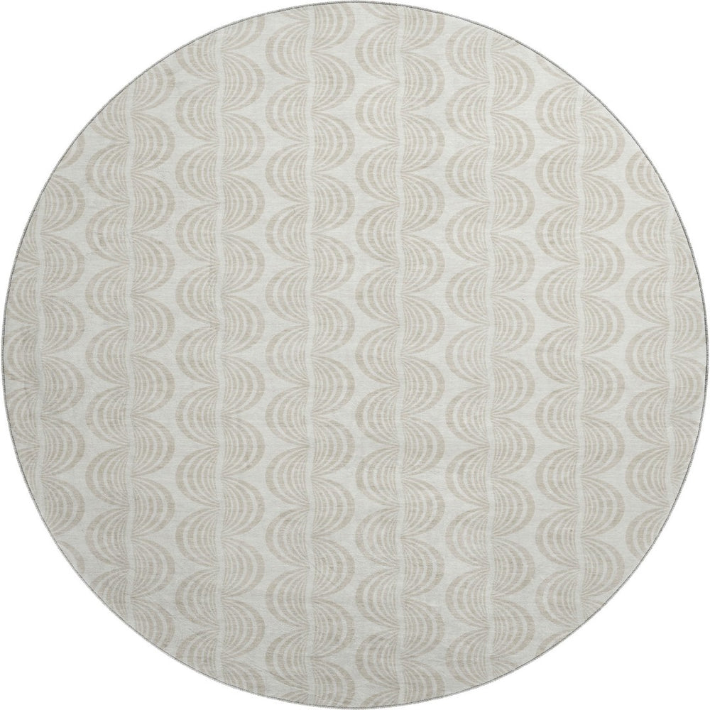 HomeRoots 8' Ivory and Beige Ogee Washable Round Rug – Durable, UV-Protected, Stylish Design for Every Home 682730