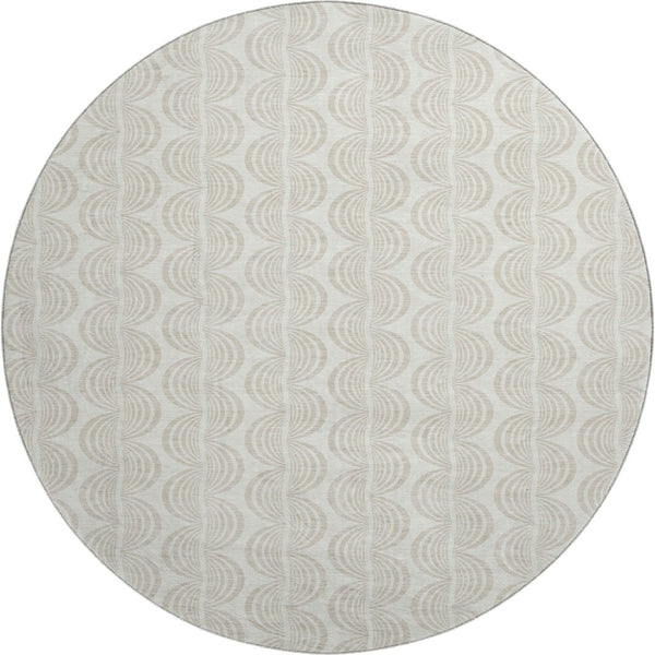 HomeRoots 8' Ivory and Beige Ogee Washable Round Rug – Durable, UV-Protected, Stylish Design for Every Home 682730