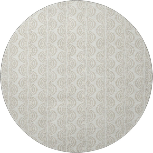 HomeRoots 8' Ivory and Beige Ogee Washable Round Rug – Durable, UV-Protected, Stylish Design for Every Home 682730
