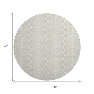 HomeRoots 8' Ivory and Beige Ogee Washable Round Rug – Durable, UV-Protected, Stylish Design for Every Home 682730