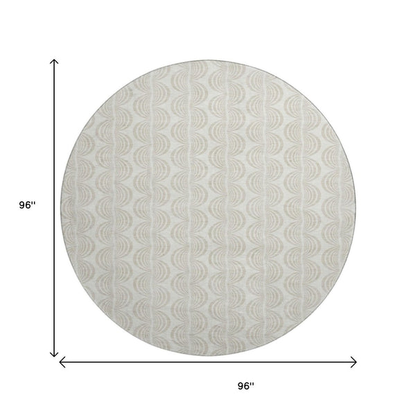 HomeRoots 8' Ivory and Beige Ogee Washable Round Rug – Durable, UV-Protected, Stylish Design for Every Home 682730