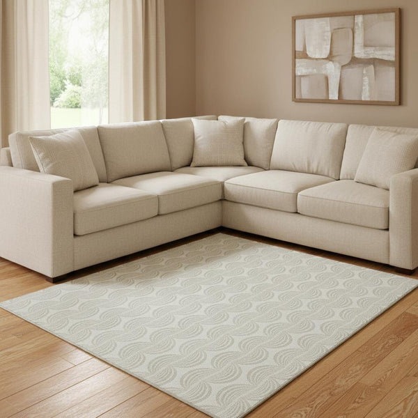 HomeRoots 8' X 10' Ivory And Beige Ogee Area Rug - Washable, UV Protected, Durable, Perfect for Busy Homes! 682731