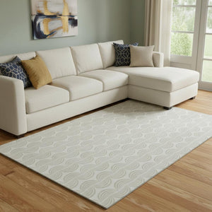 HomeRoots 10' Ogee Area Rug in Ivory & Beige - Washable, Stain-Resistant, UV Protection for Elegant Spaces 682733
