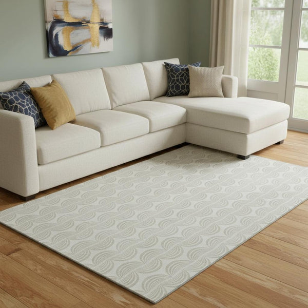 HomeRoots 10' Ogee Area Rug in Ivory & Beige - Washable, Stain-Resistant, UV Protection for Elegant Spaces 682733