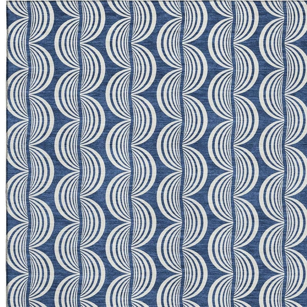HomeRoots 5' X 8' Navy Blue Ogee Area Rug – Washable, UV Protected, Stylish & Durable for High-Traffic Spaces 682735